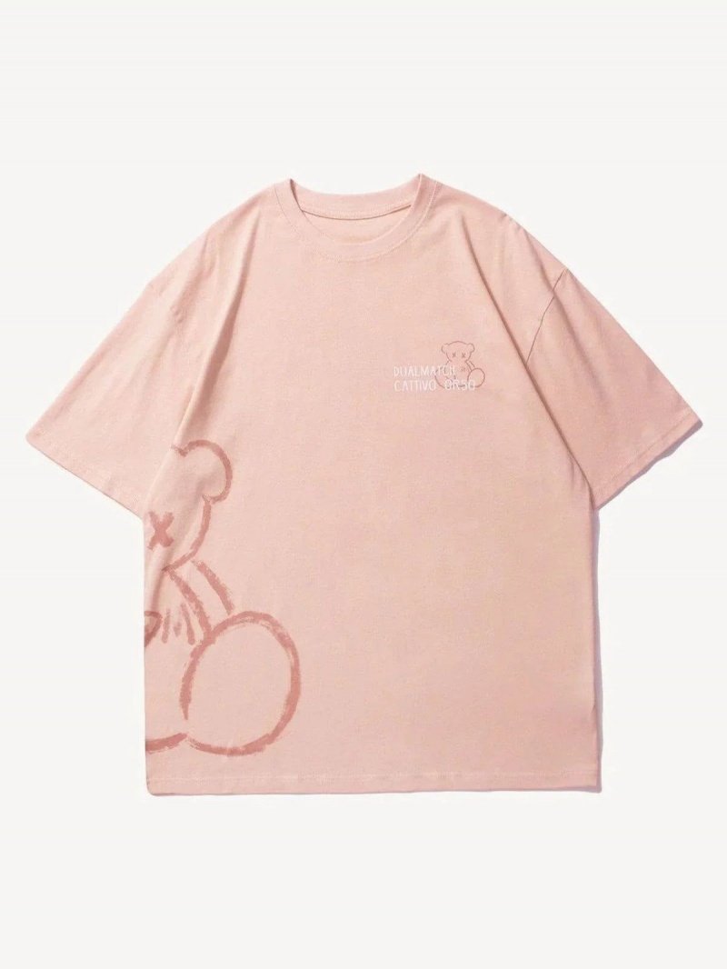 Rose  T Shirts Aelfric Eden Bear Stick Figure Print Coton Tee - GYV-1141182